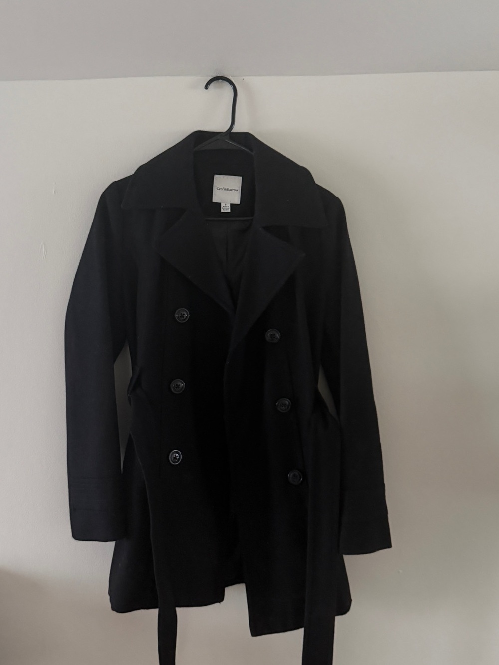 Black Wool Peacoat with Belt